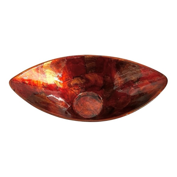 Decorative Bowl Red Gold Lacquered Boat Shaped Flower Pot Vase Planter Bowl - Picture 3 of 6